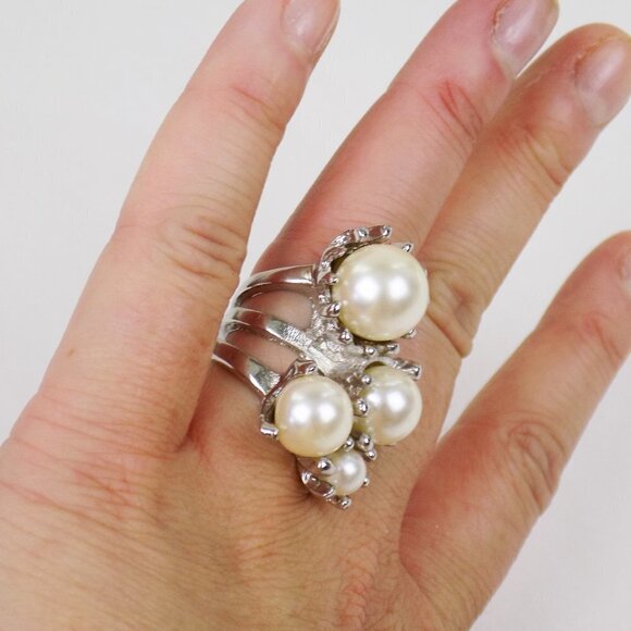 pearl statement ring cottagecore girly chunky romantic unique - Picture 5 of 5